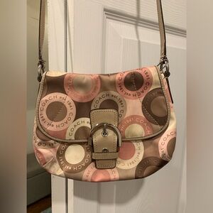 Coach Women's Pink and Brown Circle Pattern Crossbody Bag